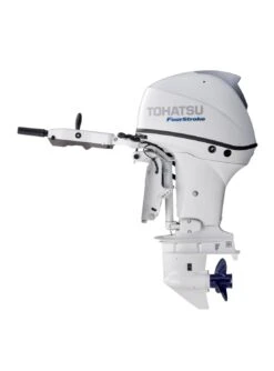 Moteur Hors-Bord 50 Cv Tohatsu Blanc, Arbre Long Démarrage Electrique Barre Franche MULTIFONCTIONS Relevage Electrique